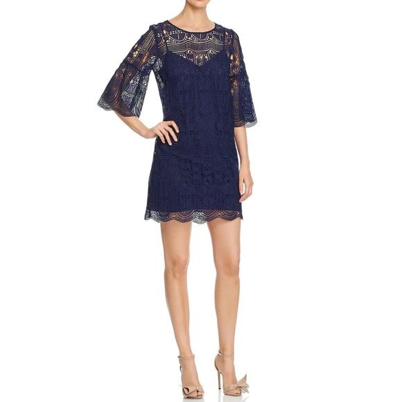 Le Gali Dresses & Skirts - NWT Le Gali Womens Kassie Dress Navy Crochet Sheer Lace Scalloped Mini Cocktail